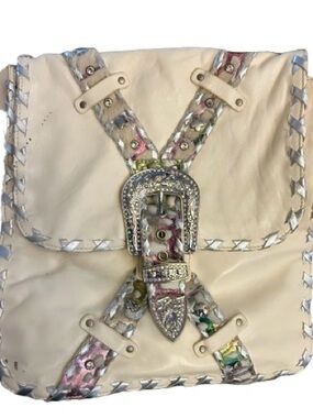 NWT 2007 CHARM AND LUCK Rhinestone Messenger Bag Leather Designer Purse Handbag